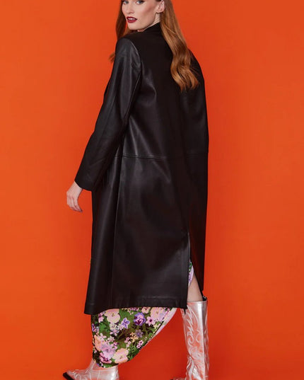 Fashionable Black Eco Leather Trench Style Coat - Faux Leather Coats - Buy Me Fur Ltd