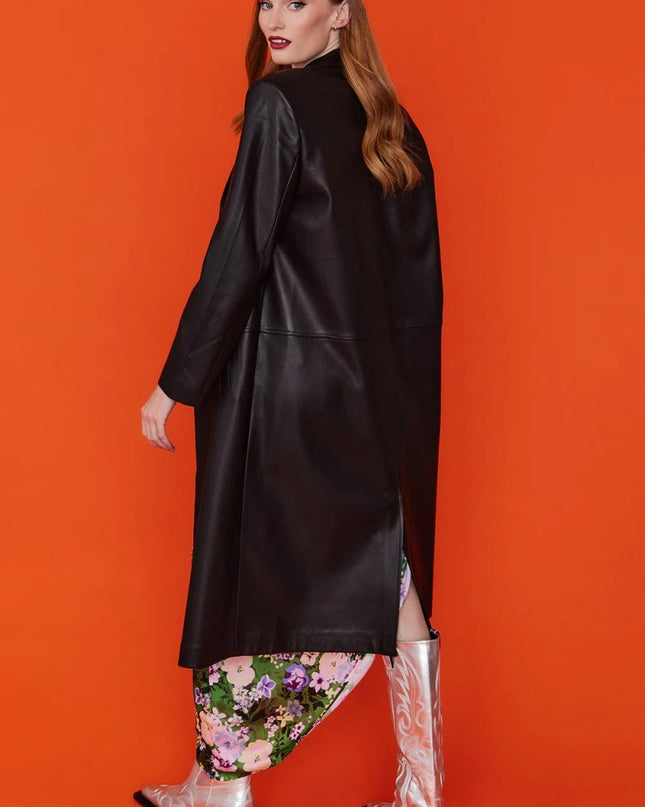 Fashionable Black Eco Leather Trench Style Coat - Faux Leather Coats - Buy Me Fur Ltd