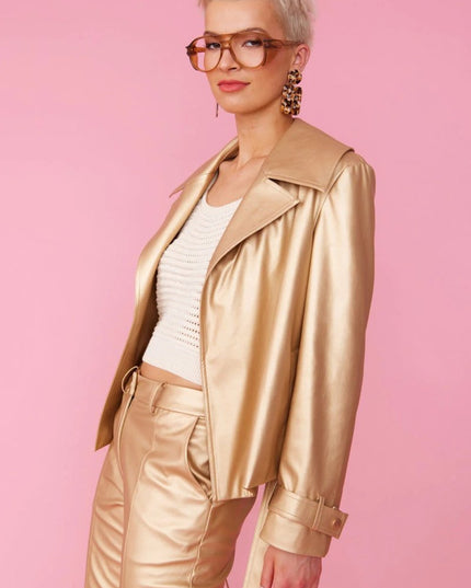 Faux Leather Metallic Gold Jacket - Jackets & Blazers - Buy Me Fur Ltd
