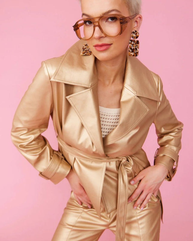 Faux Leather Metallic Gold Jacket - Jackets & Blazers - Buy Me Fur Ltd