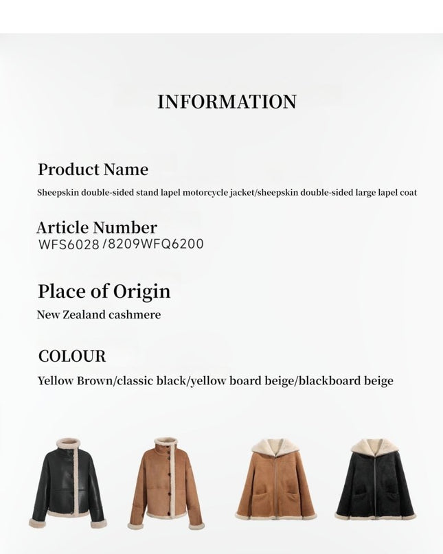 Fireladyfur Reversible Motorcycle Jacket – Wool & Suede Shearling “Makino Traveler” - Shearling Coat - Firelady Fur