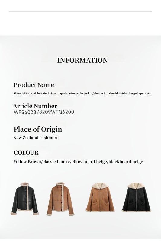 Fireladyfur Reversible Motorcycle Jacket – Wool & Suede Shearling “Makino Traveler” - Shearling Coat - Firelady Fur