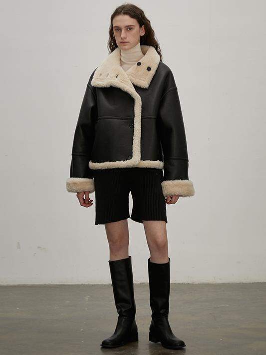 Fireladyfur Reversible Motorcycle Jacket – Wool & Suede Shearling “Makino Traveler” - Shearling Coat - Firelady Fur