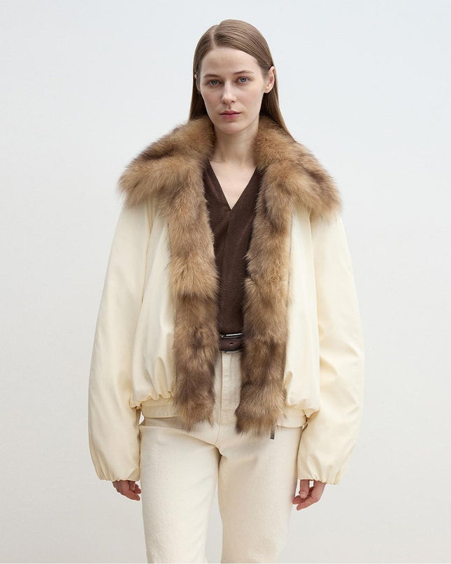 Fireladyfur Women's Detachable Contrasting Fox Fur Collar Down Jacket"Day and Night Rider" - Parka - Firelady Fur