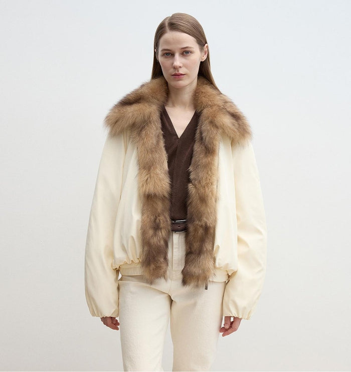 Fireladyfur Women's Detachable Contrasting Fox Fur Collar Down Jacket"Day and Night Rider" - Parka - Firelady Fur