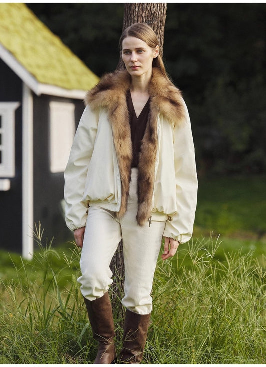 Fireladyfur Women's Detachable Contrasting Fox Fur Collar Down Jacket"Day and Night Rider" - Parka - Firelady Fur