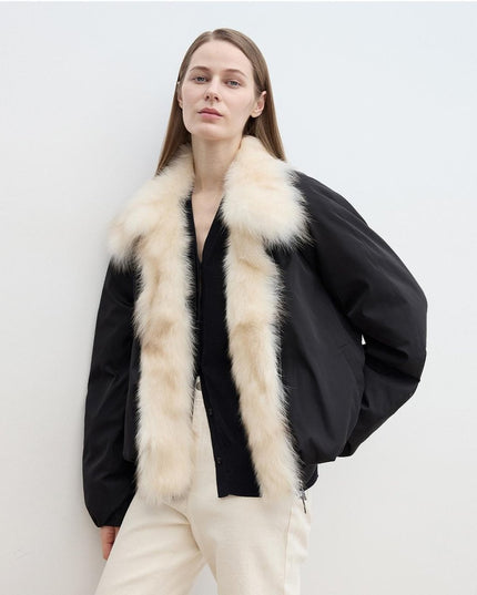 Fireladyfur Women's Detachable Contrasting Fox Fur Collar Down Jacket"Day and Night Rider" - Parka - Firelady Fur