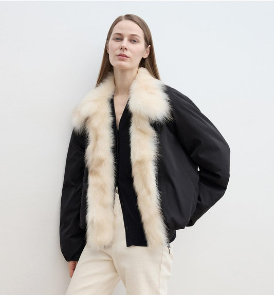 Fireladyfur Women's Detachable Contrasting Fox Fur Collar Down Jacket"Day and Night Rider" - Parka - Firelady Fur