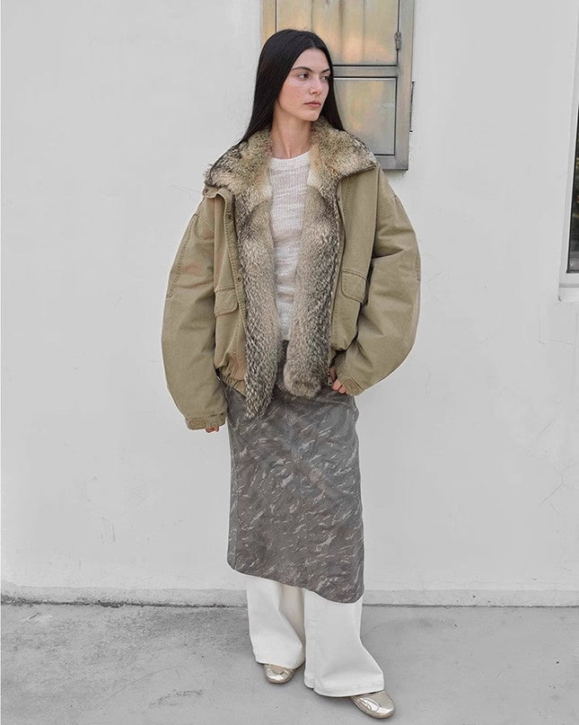 Fireladyfur Women's Fashion Goose Down Parka with Fox Fur Collar“City Cruise” - Parka - Firelady Fur