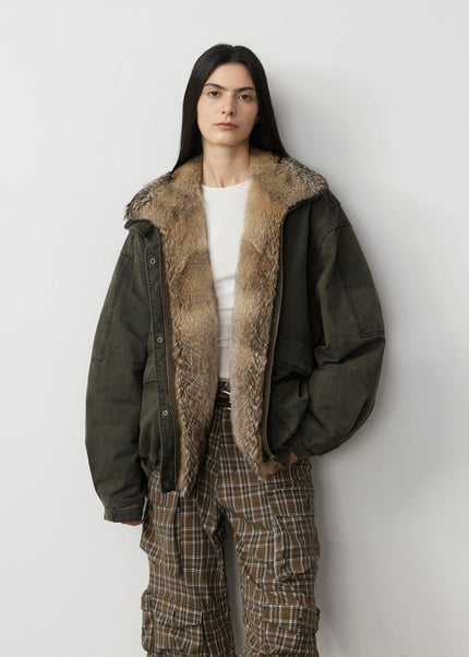 Fireladyfur Women's Fashion Goose Down Parka with Fox Fur Collar“City Cruise” - Parka - Firelady Fur