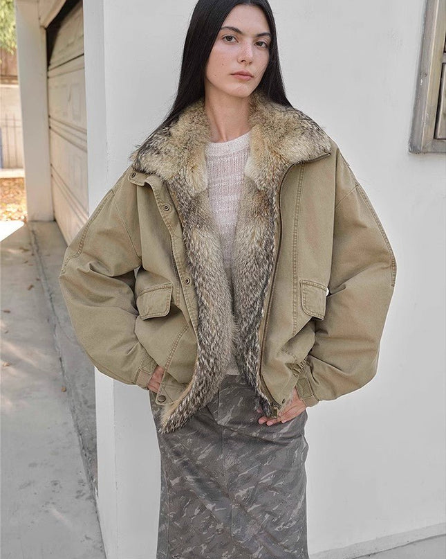 Fireladyfur Women's Fashion Goose Down Parka with Fox Fur Collar“City Cruise” - Parka - Firelady Fur