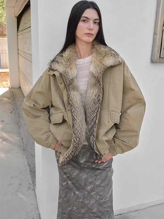 Fireladyfur Women's Fashion Goose Down Parka with Fox Fur Collar“City Cruise” - Parka - Firelady Fur