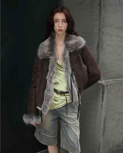 Fireladyfur Women's Layered Fox Fur Collar Winter Jacket“Florence” - fox fur - Firelady Fur