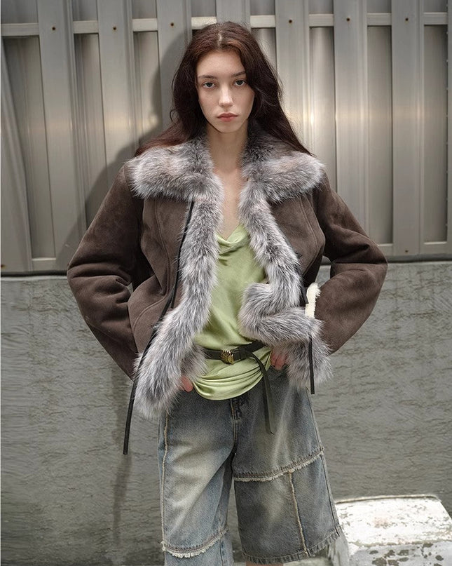 Fireladyfur Women's Layered Fox Fur Collar Winter Jacket“Florence” - fox fur - Firelady Fur