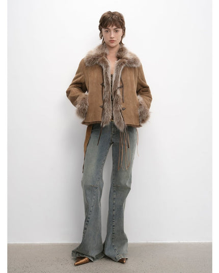 Fireladyfur Women's Layered Fox Fur Collar Winter Jacket“Florence” - fox fur - Firelady Fur