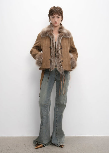 Fireladyfur Women's Layered Fox Fur Collar Winter Jacket“Florence” - fox fur - Firelady Fur