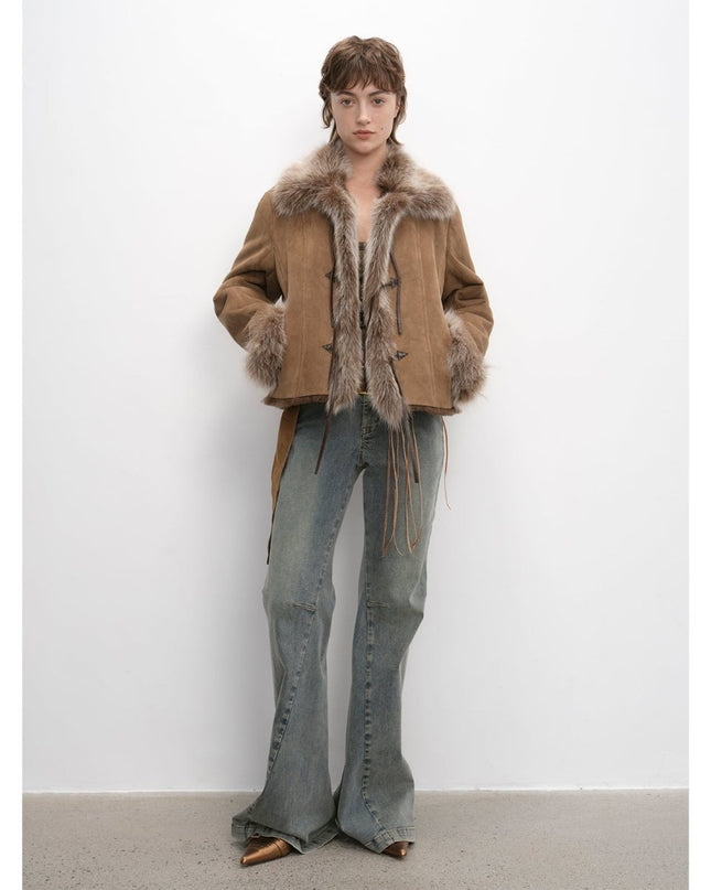 Fireladyfur Women's Layered Fox Fur Collar Winter Jacket“Florence” - fox fur - Firelady Fur