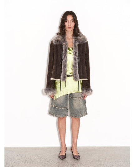 Fireladyfur Women's Layered Fox Fur Collar Winter Jacket“Florence” - fox fur - Firelady Fur