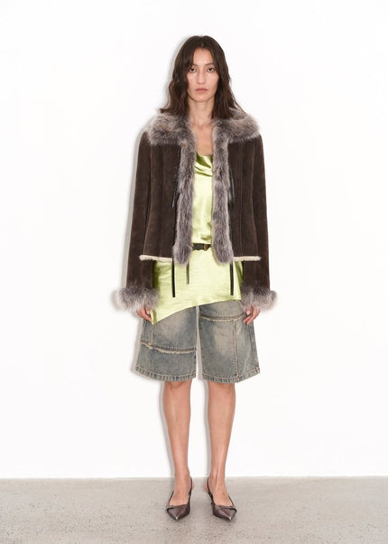 Fireladyfur Women's Layered Fox Fur Collar Winter Jacket“Florence” - fox fur - Firelady Fur