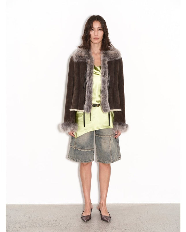 Fireladyfur Women's Layered Fox Fur Collar Winter Jacket“Florence” - fox fur - Firelady Fur