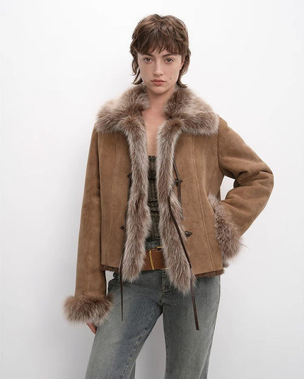 Fireladyfur Women's Layered Fox Fur Collar Winter Jacket“Florence” - fox fur - Firelady Fur