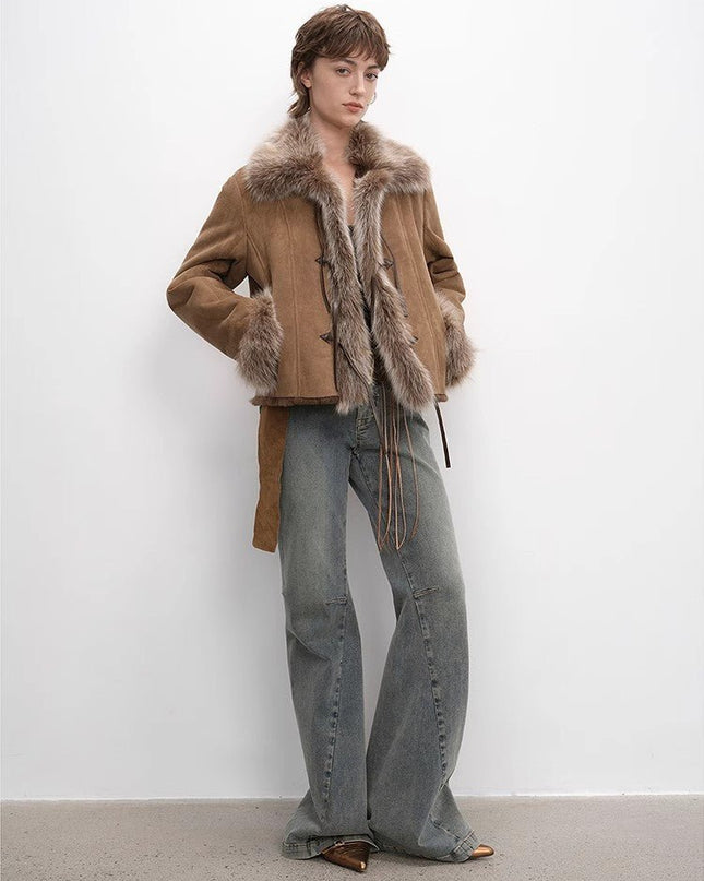 Fireladyfur Women's Layered Fox Fur Collar Winter Jacket“Florence” - fox fur - Firelady Fur