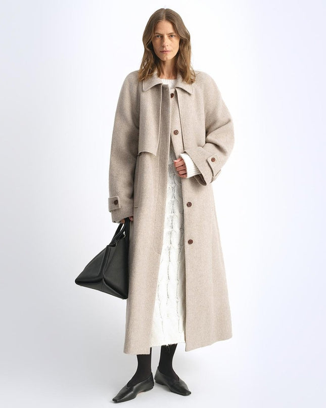 Fireladyfur Women’s Raglan Sleeve Wool Coat – Double - Layer Collar “Moonlit Veil” - Wool Coat - Firelady Fur