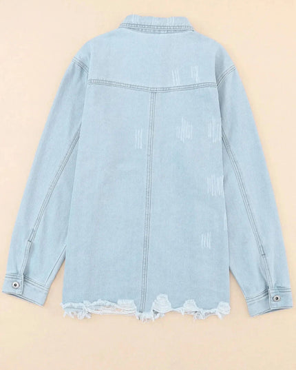 Flap Pocket Raw Hem Denim Jacket - Trendsi