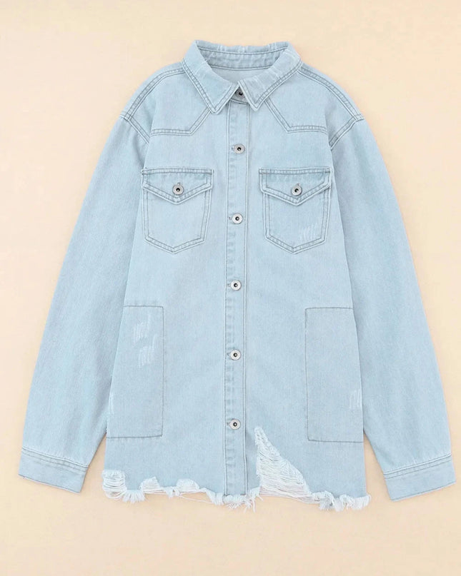 Flap Pocket Raw Hem Denim Jacket - Trendsi