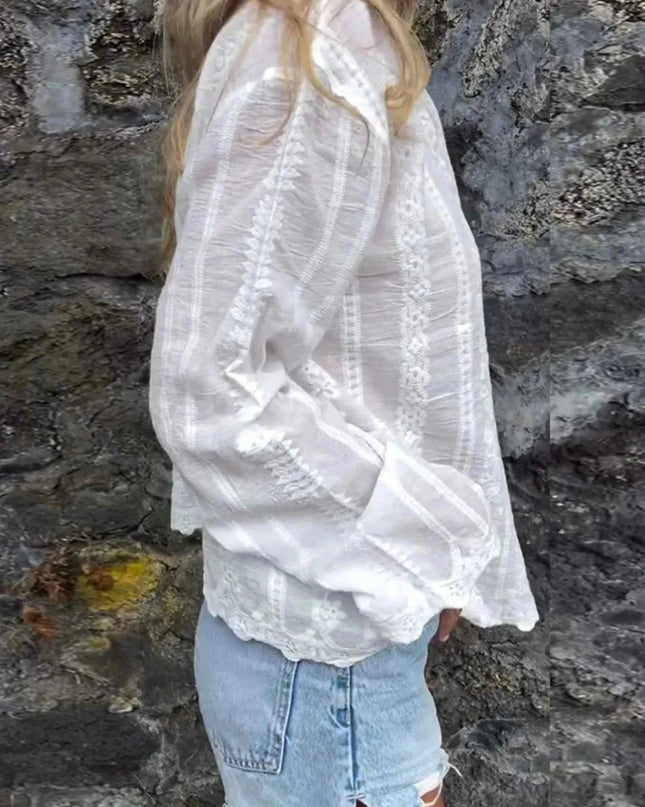 Floral Embroidered Button Down Shirt - Trendsi