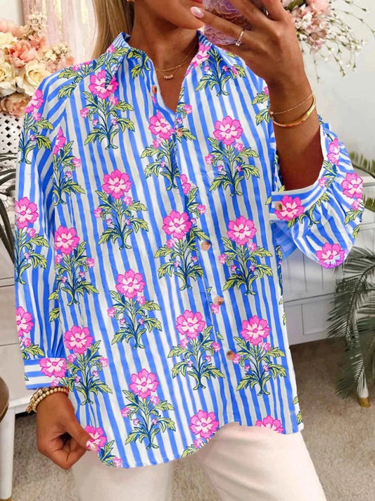 Floral Striped Shirt for Effortless Style and Versatile Fashion - Trendsi