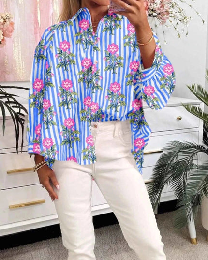 Floral Striped Shirt for Effortless Style and Versatile Fashion - Trendsi
