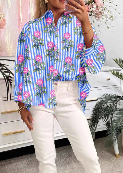 Floral Striped Shirt for Effortless Style and Versatile Fashion - Trendsi