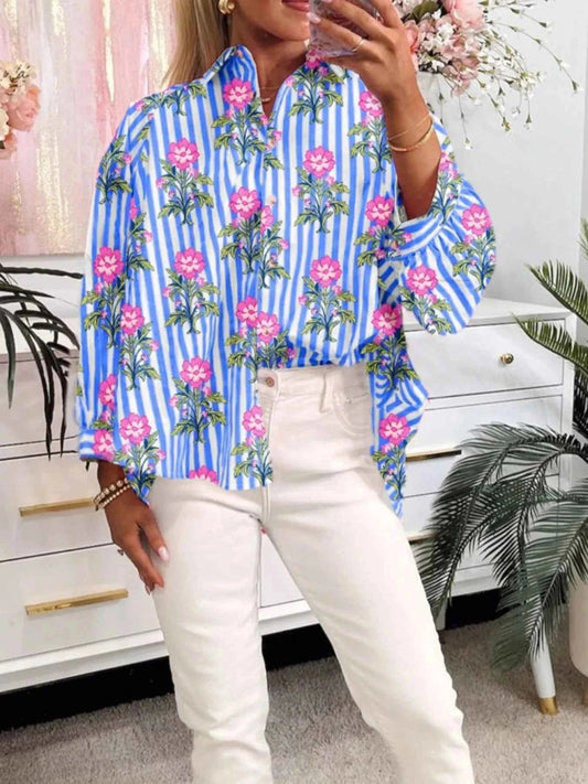 Floral Striped Shirt for Effortless Style and Versatile Fashion - Trendsi