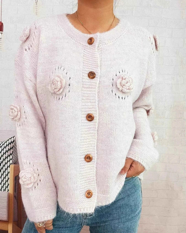 Flower Button - Up Cardigan - Trendsi