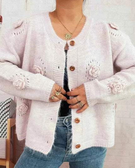 Flower Button - Up Cardigan - Trendsi