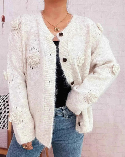 Flower Button - Up Cardigan - Trendsi