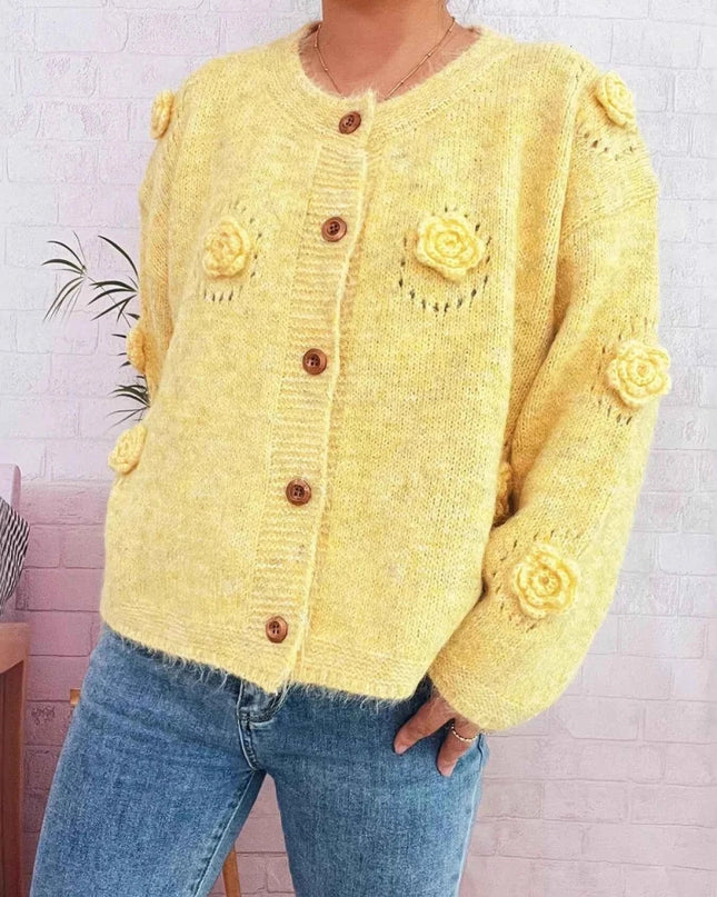 Flower Button - Up Cardigan - Trendsi