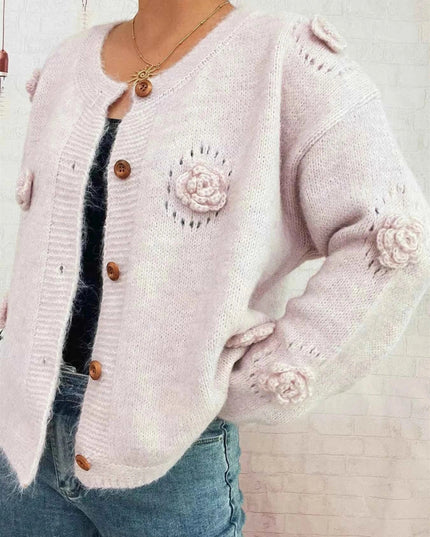 Flower Button - Up Cardigan - Trendsi