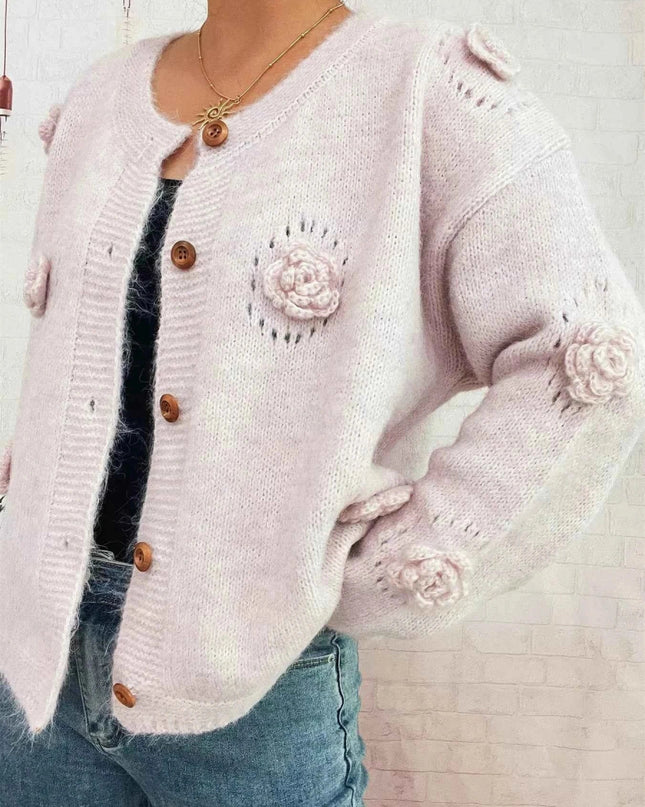 Flower Button - Up Cardigan - Trendsi