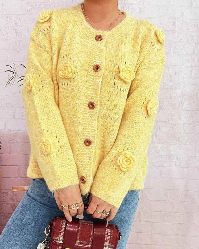 Flower Button - Up Cardigan - Trendsi