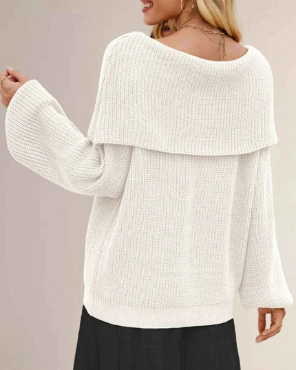 Fold - Over Collar Long Sleeve Sweater - Trendsi