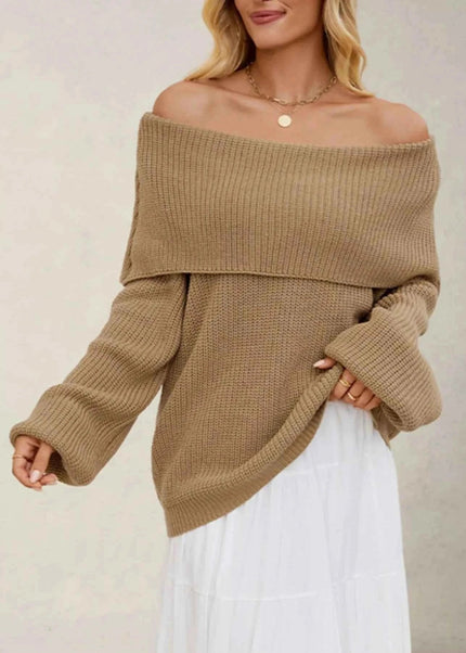 Fold - Over Collar Long Sleeve Sweater - Trendsi