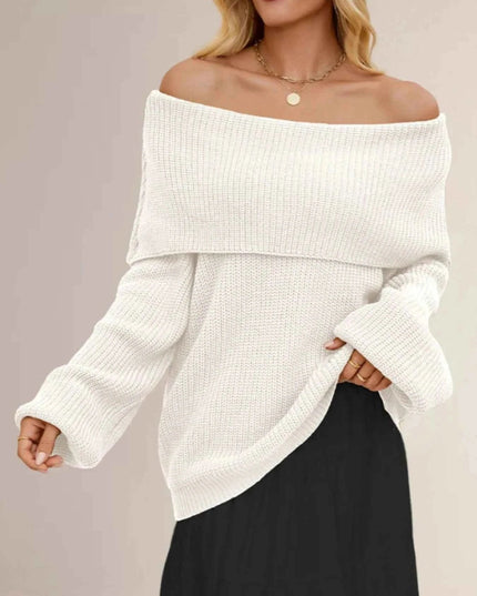 Fold - Over Collar Long Sleeve Sweater - Trendsi