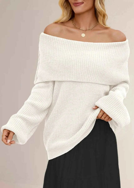 Fold - Over Collar Long Sleeve Sweater - Trendsi