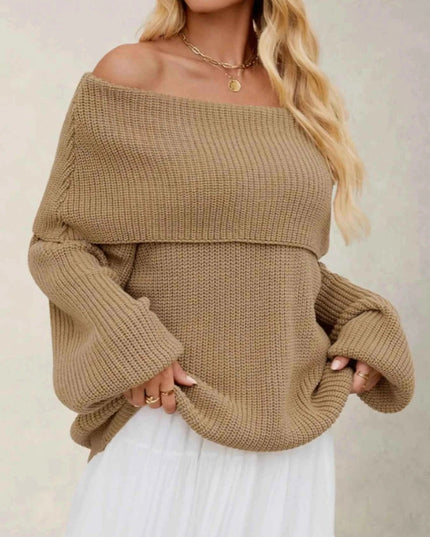 Fold - Over Collar Long Sleeve Sweater - Trendsi