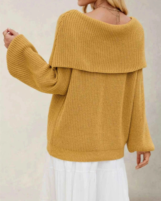 Fold - Over Collar Long Sleeve Sweater - Trendsi