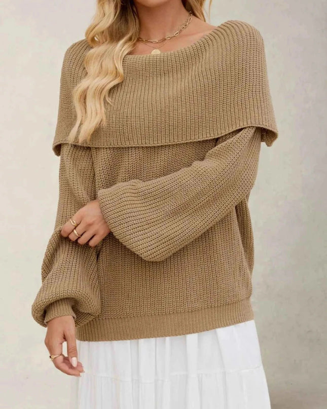 Fold - Over Collar Long Sleeve Sweater - Trendsi