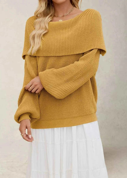 Fold - Over Collar Long Sleeve Sweater - Trendsi