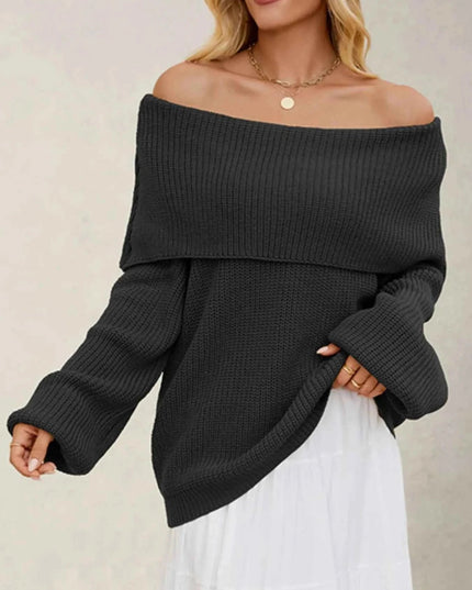 Fold - Over Collar Long Sleeve Sweater - Trendsi